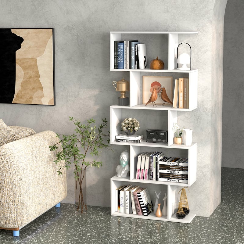 5-Tier Bookshelf S-Shaped Bookcase Room Divider Storage Display Shelf