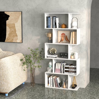 5-Tier Bookshelf S-Shaped Bookcase Room Divider Storage Display Shelf