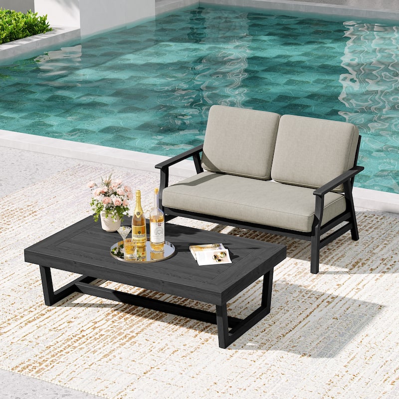 2-Piece Teak Outdoor Loveseat Set with Table.