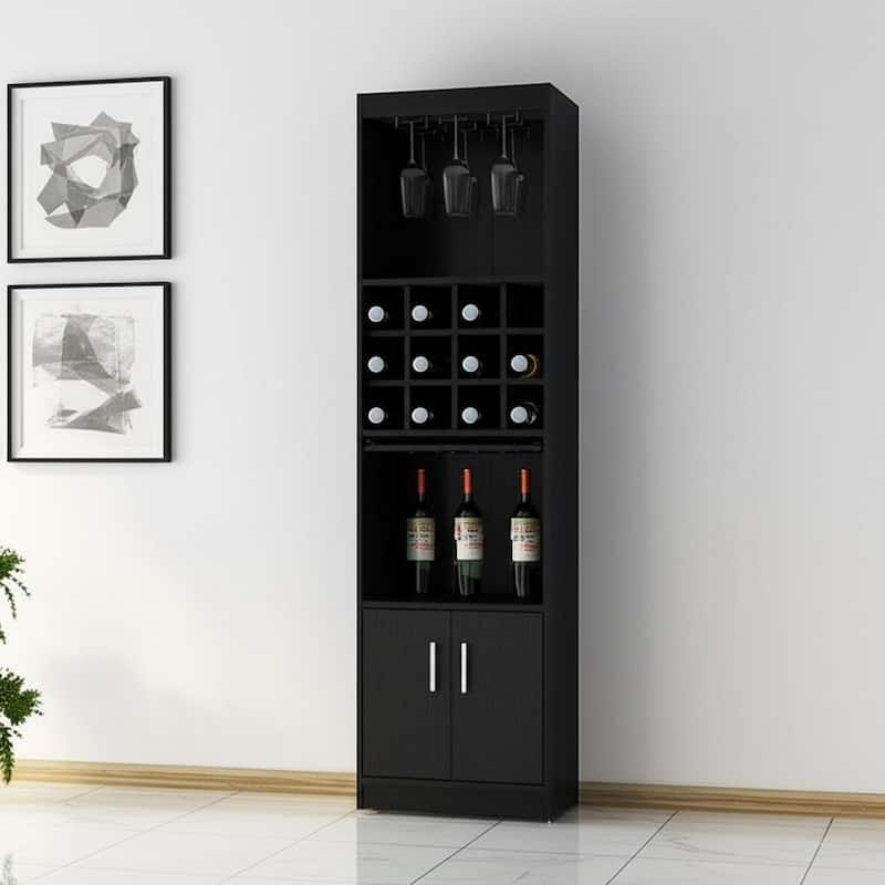HomeRoots 71" Black Wood Bar Cabinet With Two Doors - Black