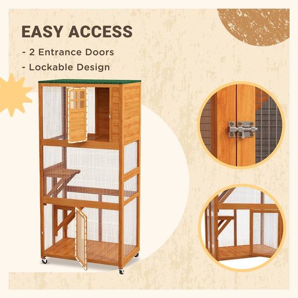 PawHut 74" Wooden Catio Outdoo Cat House Weathepoof