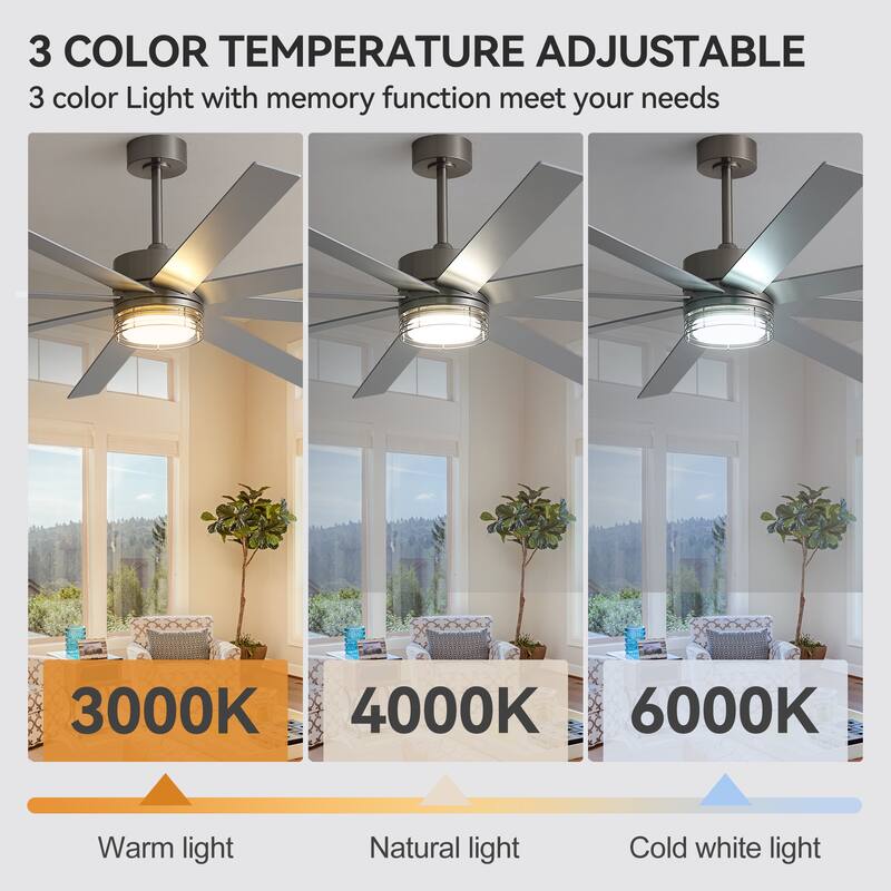 72/52-inch Reversible 8/5-Blade Dimmable LED Ceiling fan with Light and Remote