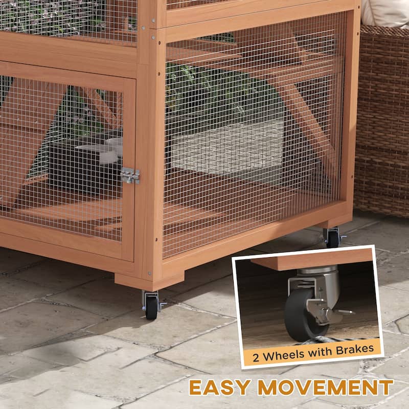 Orange-Green Fir Wood Cat Cage with Hammock, Ramps and Multi Platforms