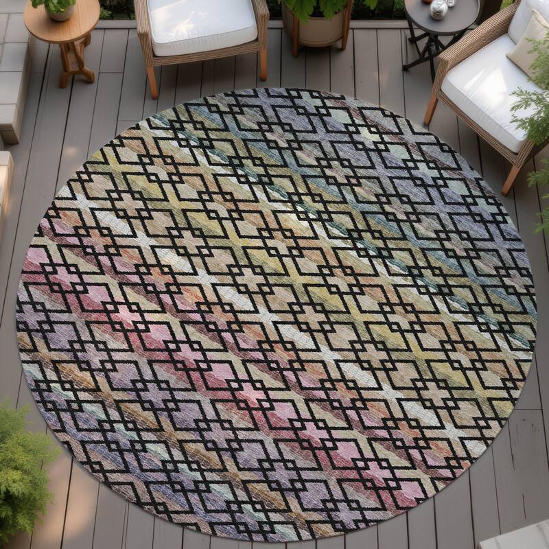 Machine Washable Indoor/ Outdoor Cabo Stripe Chantille Rug - Black - 8' x 8'