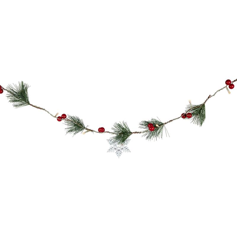 20ct LED Pine Berry Snowflake Garland Light Set 6ft Clear Wire