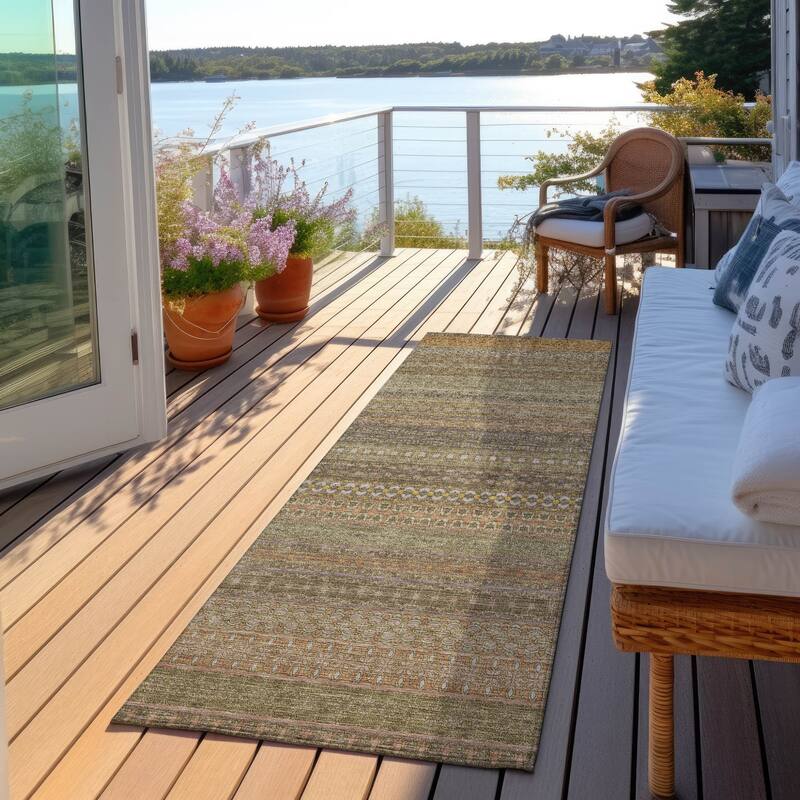 Pafi Stripe Weather Resistant Blended Style Outdoor Rug