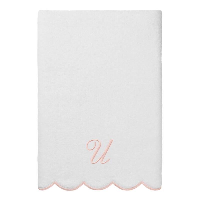 Authentic Hotel and Spa 100% Turkish Cotton Pink ADORNIA Scallop Personalized 3 Piece Towel Set - 3 Piece Set