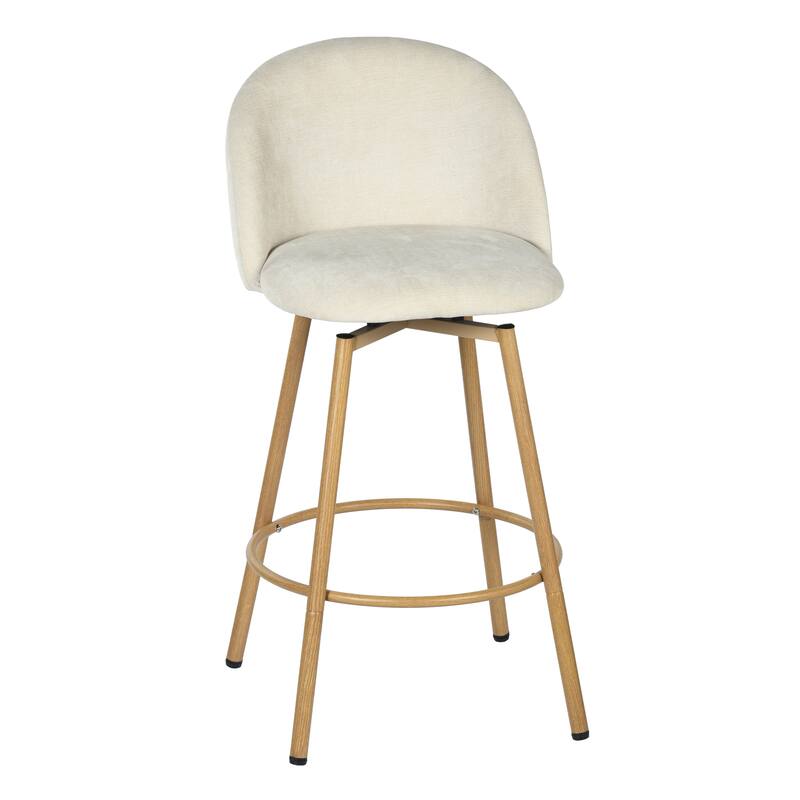 Homy Casa Set of 2 Counter Stools with Fabric Upholstery and Light Wood-Look Legs for Contemporary Kitchens and Casual Dining