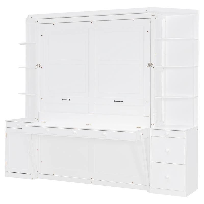 All-in-One Queen Murphy Bed with Desk, Light and Srorage Wall by Harper&Bright Designs