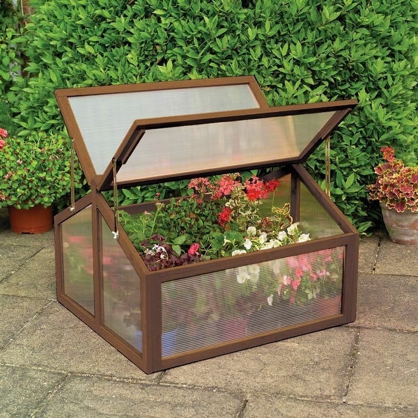 slide 1 of 8, Costway Double Box Garden Wooden Green House Cold Frame Raised Plants Mini
