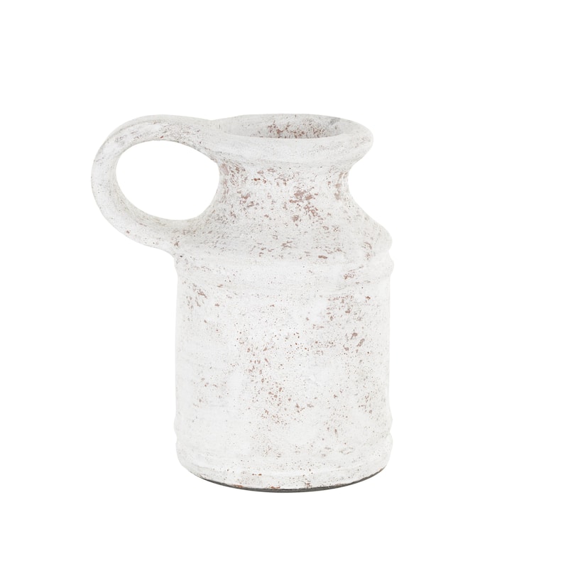 Ceramic Antique Style Textured Decorative Vase with Terracotta Accents and Ring Handle - White - Roche River Decor - White