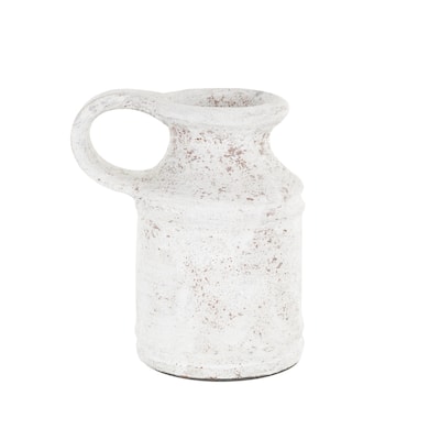 Ceramic Antique Style Textured Decorative Vase with Terracotta Accents and Ring Handle - White - Roche River Decor