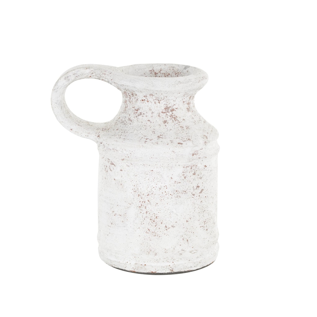 Ceramic Antique Style Textured Decorative Vase with Terracotta Accents and Ring Handle - White - Roche River Decor