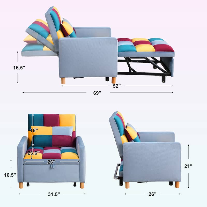 Modern Convertible Sleeper Sofa Chair Bed with Pillow