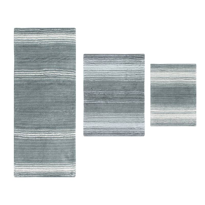 Gradiation Rug Collection 100% Cotton Non-Slip Bathroom Rug Set, Machine Washable Bath Rug, 3 Piece Set with Runner Rug