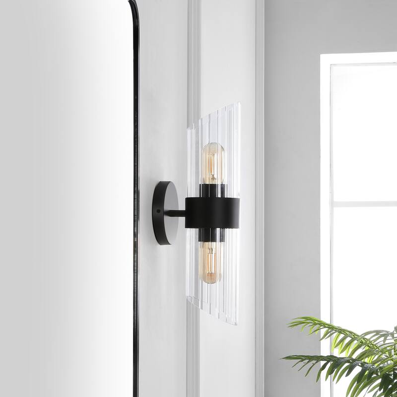 SAFAVIEH Lighting Eytan 2-light 6-inch Glass Wall Sconce with Bulbs (Set of 2) - 6.3 in. W x 4.8 in. D x 16.5 in. H
