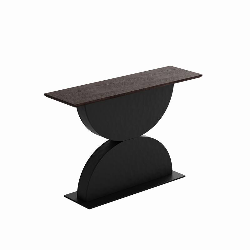 47" Accent Console Table, Wooden Accent Narrow Sofa Table Entryway Table with Double Semi-Circle Base and LED Light