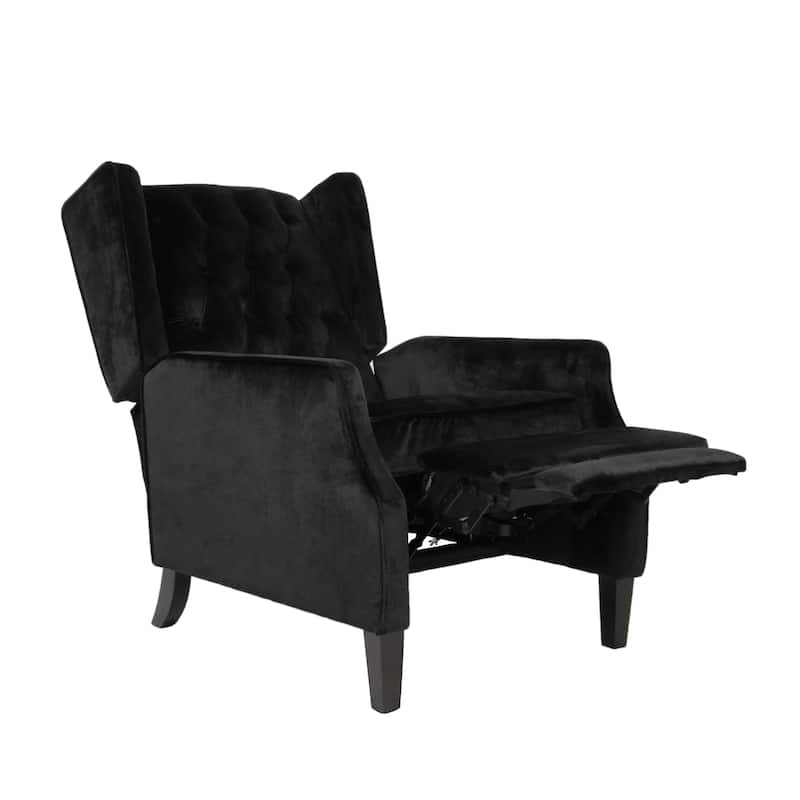 Pushback Recliner Chair with Retractable Footrest, Velvet Wingback Armchair with Rivet Trim,Mid-Century Upholstered Accent Chair