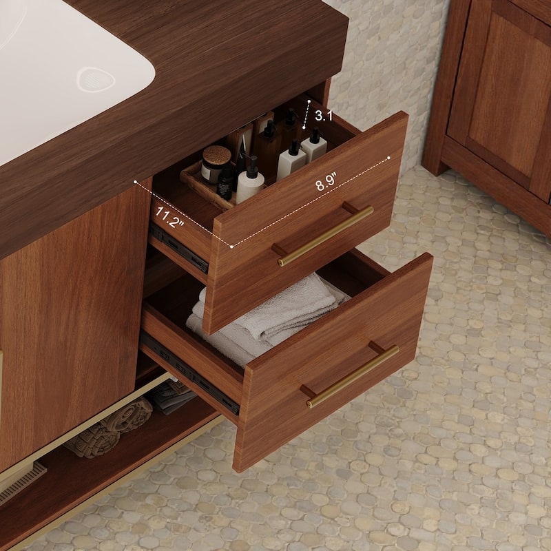 36 Inch Modern Bathroom Vanity with Seamless Ceramic Sink, Freestanding Cabinet with Gold Accents and Storage