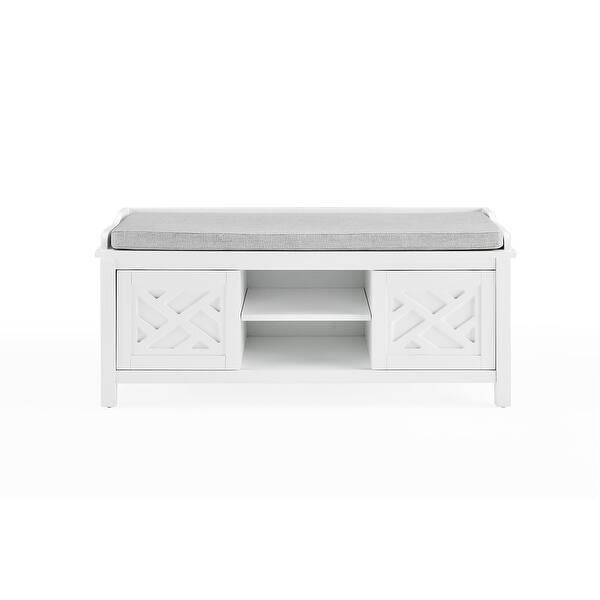 Porch Den Altadena 45 Inch Wide Wood Storage Bench With Cushion On Sale Overstock 30406697