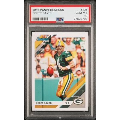 Brett Favre 2019 Panini Donruss Football Card #105 Graded PSA 10 - 8'6" x 11'6"