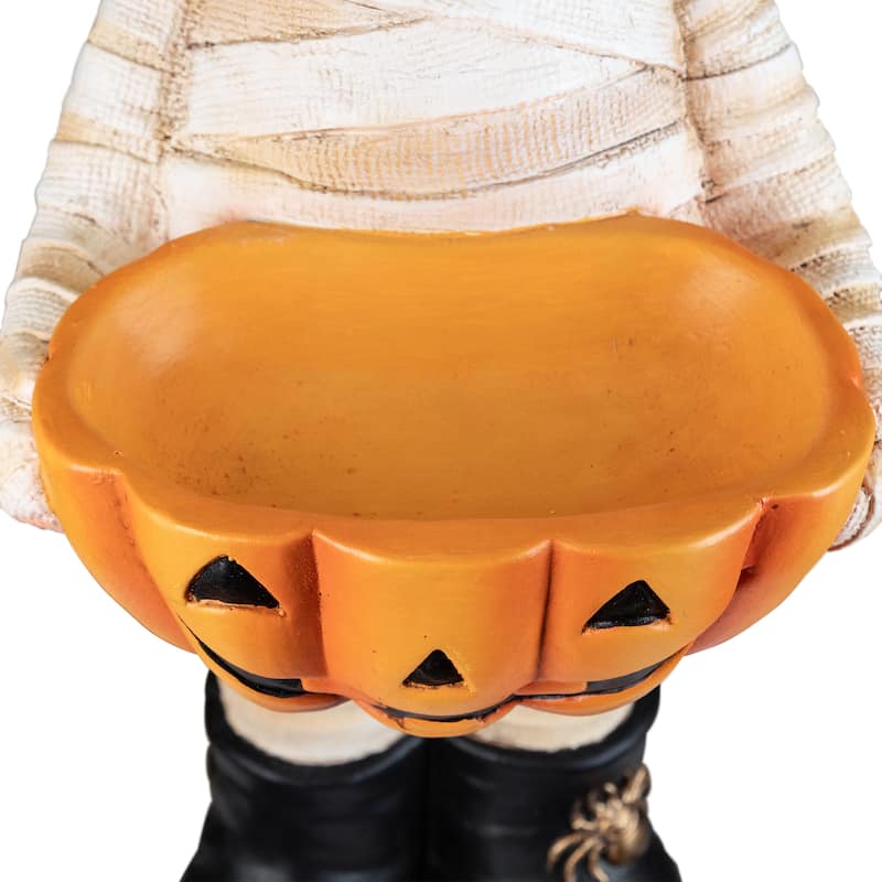 Mummy in Top Hat Holding Jack-O-Lantern Candy Dish Halloween Decoration - 23"