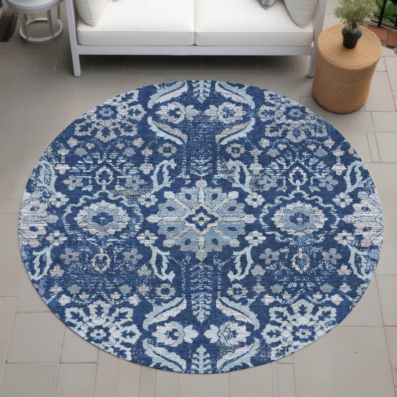 Machine Washable Indoor/ Outdoor Global Firestone Chantille Rug - Navy - 8' x 8'
