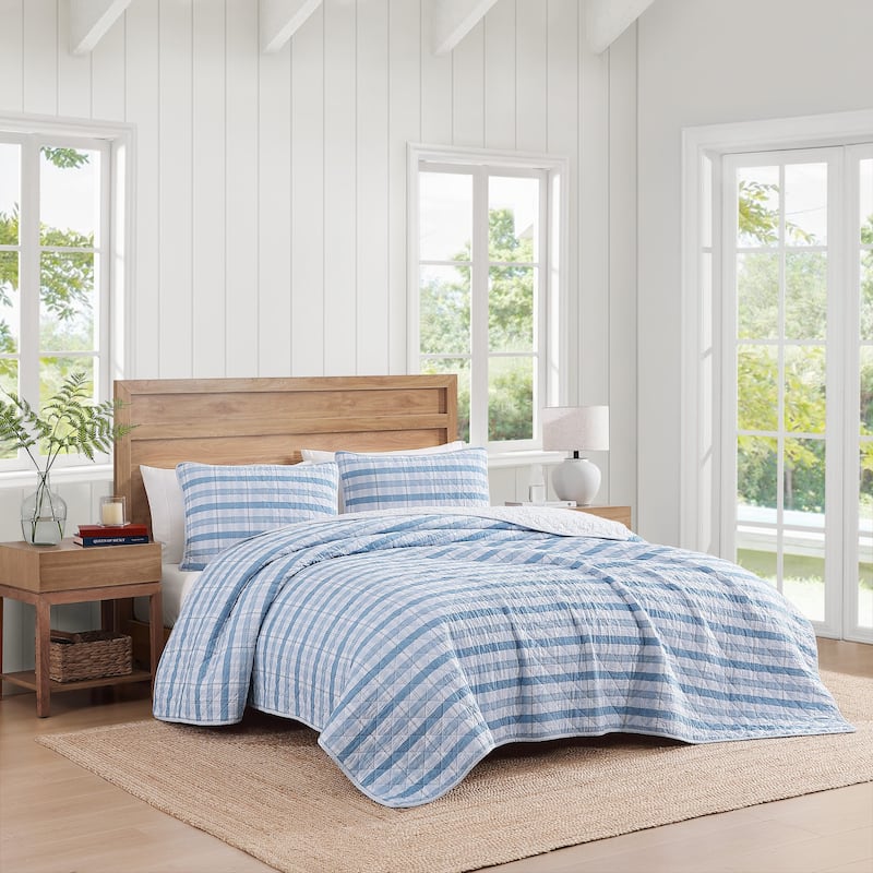 Tommy Hilfiger Dreamy Plaid Cotton Reversible Blue Quilt Set