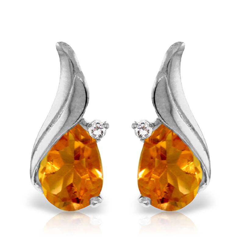 3.26 Carat 14K Solid Gold Stud Earrings Diamond Citrine Gemstone - White