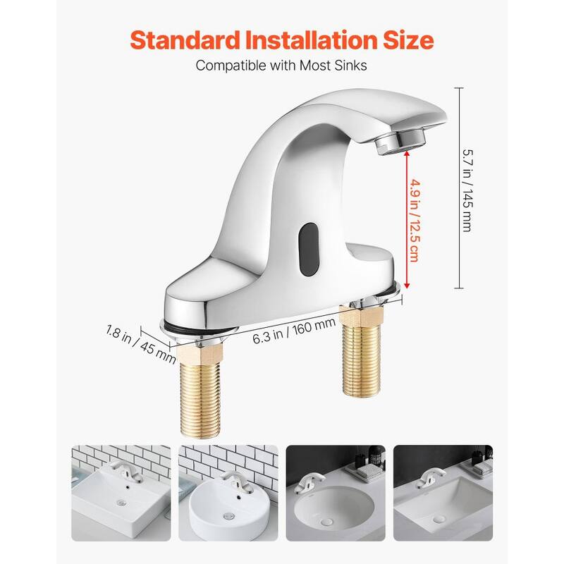 Silver Touchless Bathroom Sink Faucet with Infrared Sensor and Easy Installation - 6.3 x 1.8 x 5.7 in
