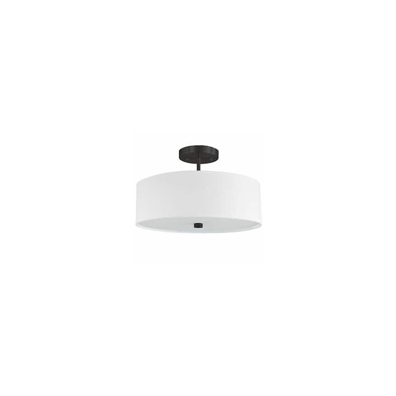 3-Light Semi-Flush Mount Ceiling Light - Matte Black Finish, White Shade - 14.25