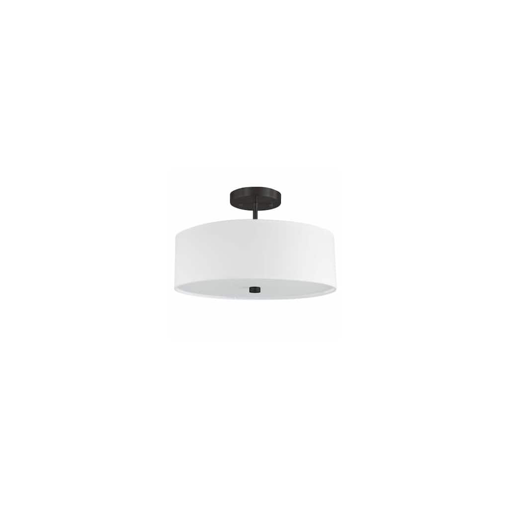 3-Light Semi-Flush Mount Ceiling Light - Matte Black Finish, White Shade - 14.25
