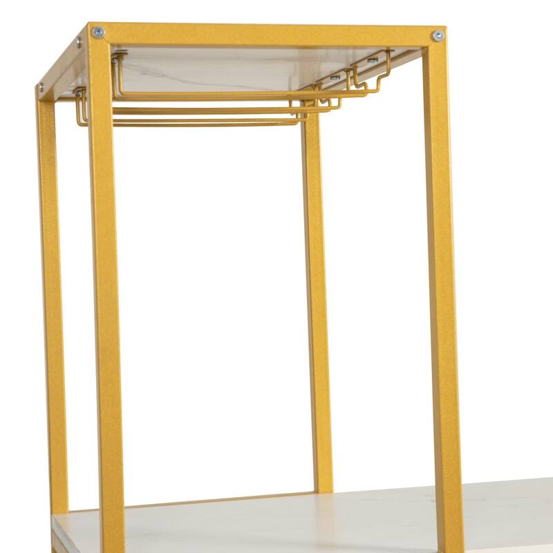 Modern Freestanding Metal Bar Table with Bottle and Stemware Storage
