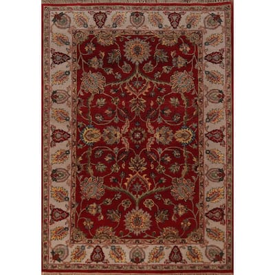 All-Over Floral Red Agra Oriental Area Rug Hand-Knotted Wool Carpet - 4'2"x 6'2"