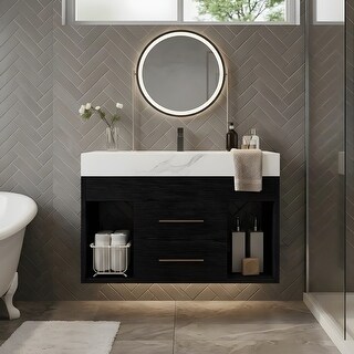 29.9-inch floating bathroom vanity with sintered stone countertop and ...