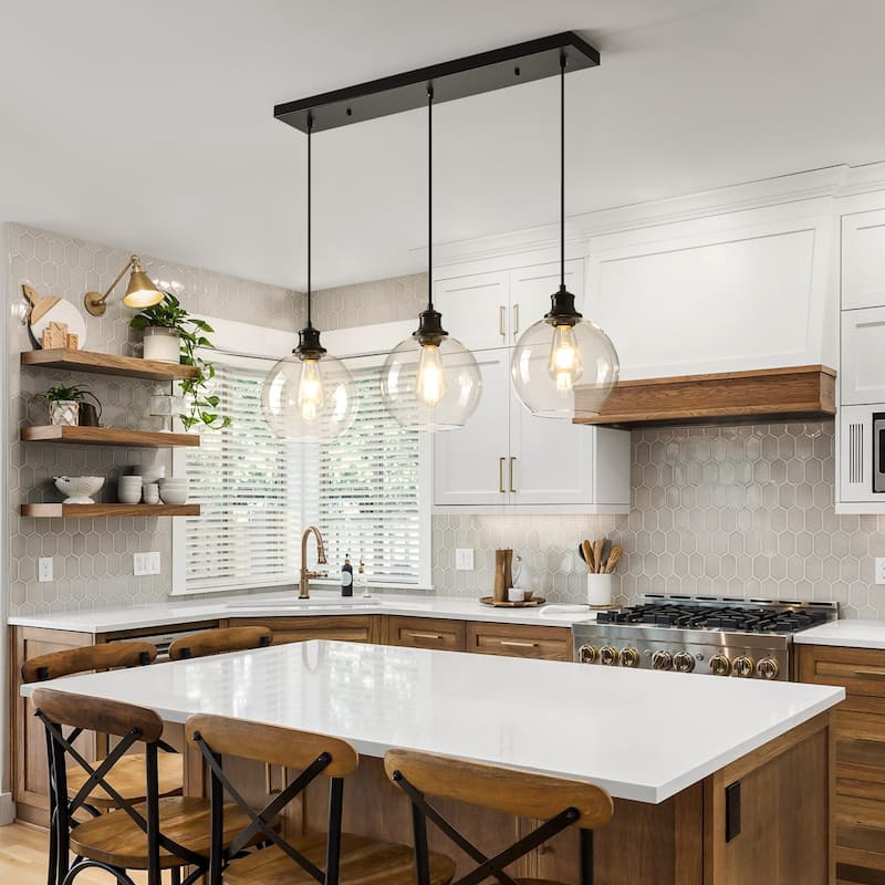 Starsky 3/5 Light Modern Linear Chandelier Cluster Kitchen Island Light with Glass Globe Shade