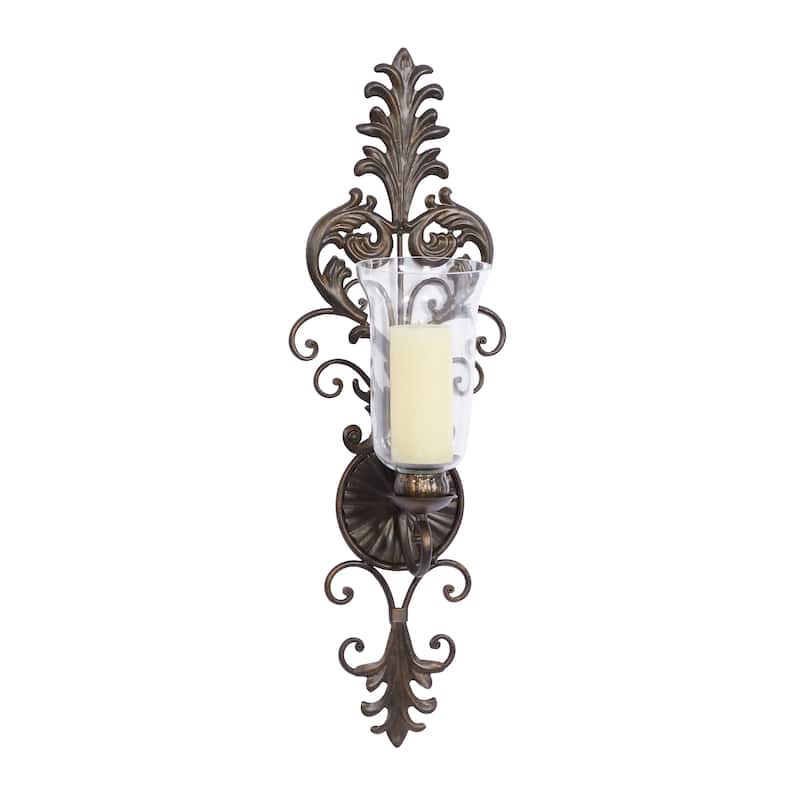 Bronze Metal Weathered Scroll Wall Sconce - 10 x 7 x 31