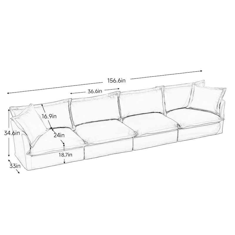 Slipcovered Long Sofa, 4 Seater Sofa with Removable Cover, Extra Deep Couch for Living Room