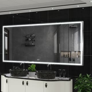 84 inches Rectangular Framed Dimmable Wall Mounted LED Bathroom Mirror in Silver