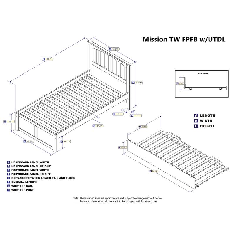 Twin Platform Bed with Trundle - Coastal Cottage Style, White Finish, Mission Design, Space Saving