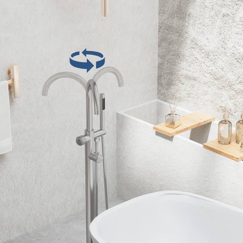 Modland 46'' Outdoor Shower System 316 Stainless Steel Thermostatic Freestanding Poolside Faucet with Swivel Spout - 46'' H