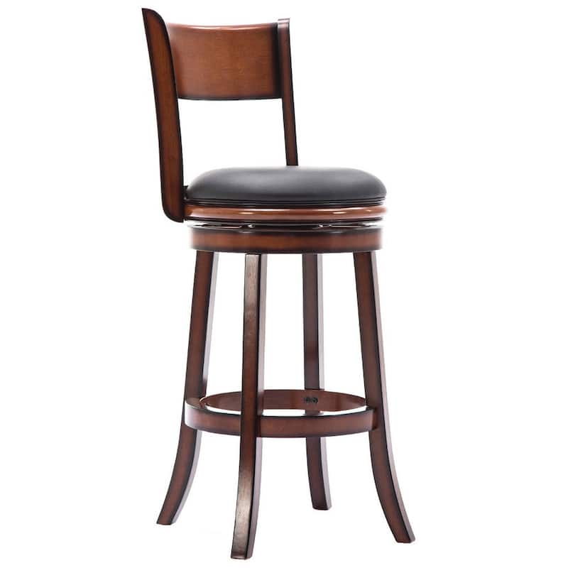 29 Inch Swivel Bar Stool, Solid Wood, Bonded Leather - 19.5 L x 18 W x 43.5 H