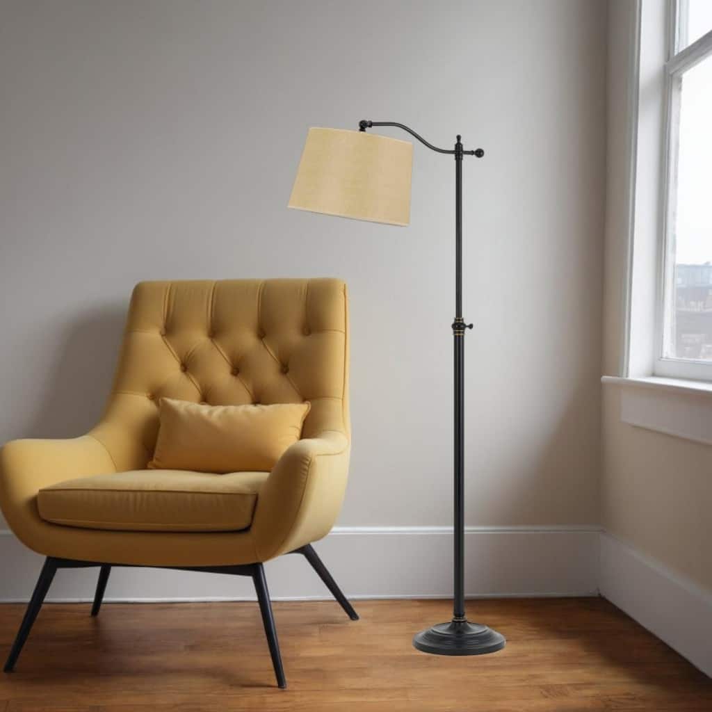 Adjustable 63-Inch Bronze Floor Lamp with Dimmable Tan Paper Shade - 14" x 28" x 62.50"