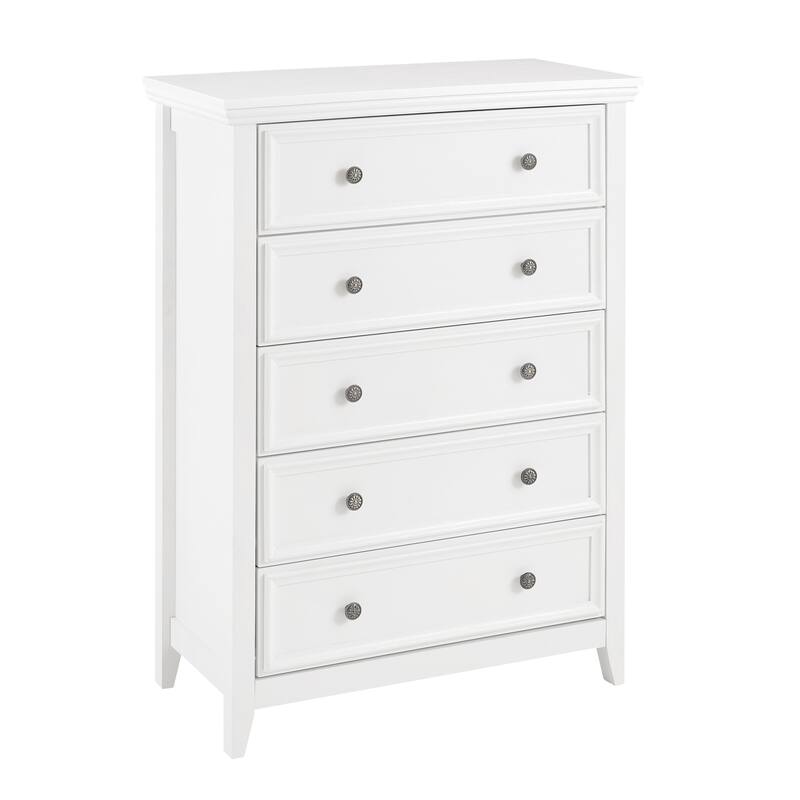 Farmhouse 5-Drawer Dresser with Smooth Metal Rails & Anti-Tipping Mechanism for Bedroom Storage