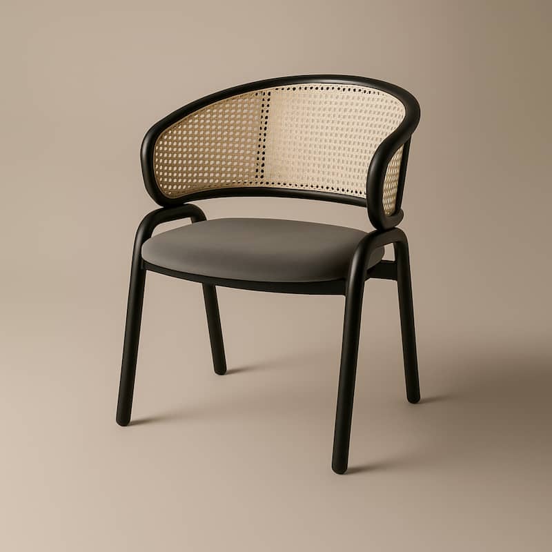 Ervilla Ergonomic Wicker Back Velvet Accent Dining Armchair with Powder Coated Steel Legs Protective Pad