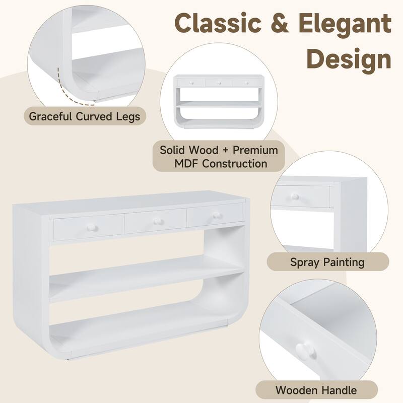 Christopher Knight Home - Modern Entryway Curved Console Table with Soft-Close Drawers & Open Shelves for Living Room, Hallway