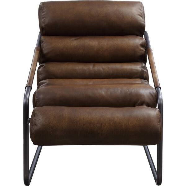 Top Grain Leather Accent Chair with Metal Legs in Sahara and Matt Iron