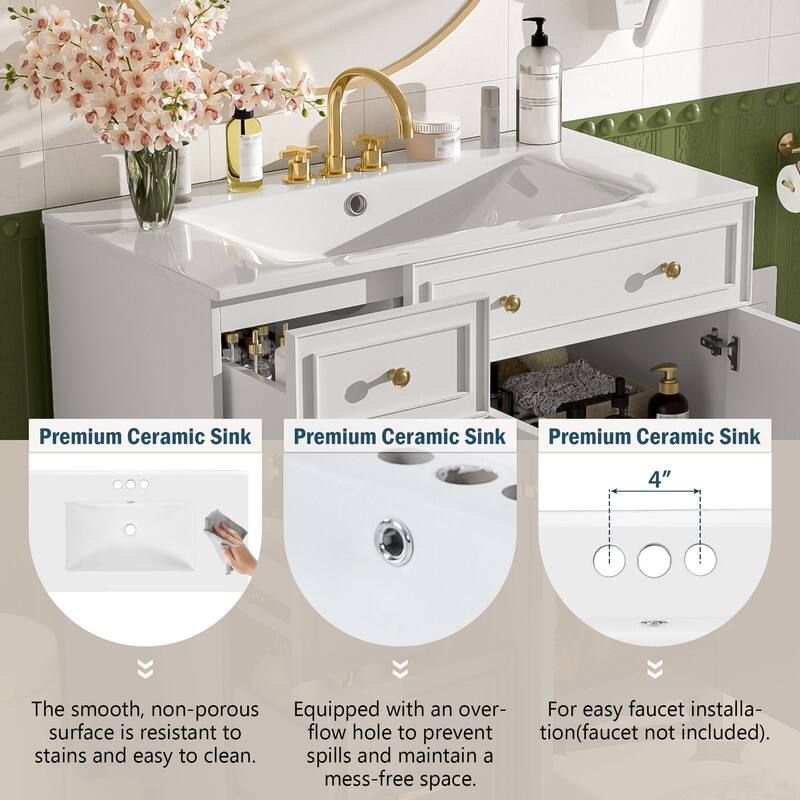 Transitional Style 36-inch Bathroom Vanity with Ceramic Sink, 2 Soft-Close Doors Freestanding Cabinet with 2 Drawers