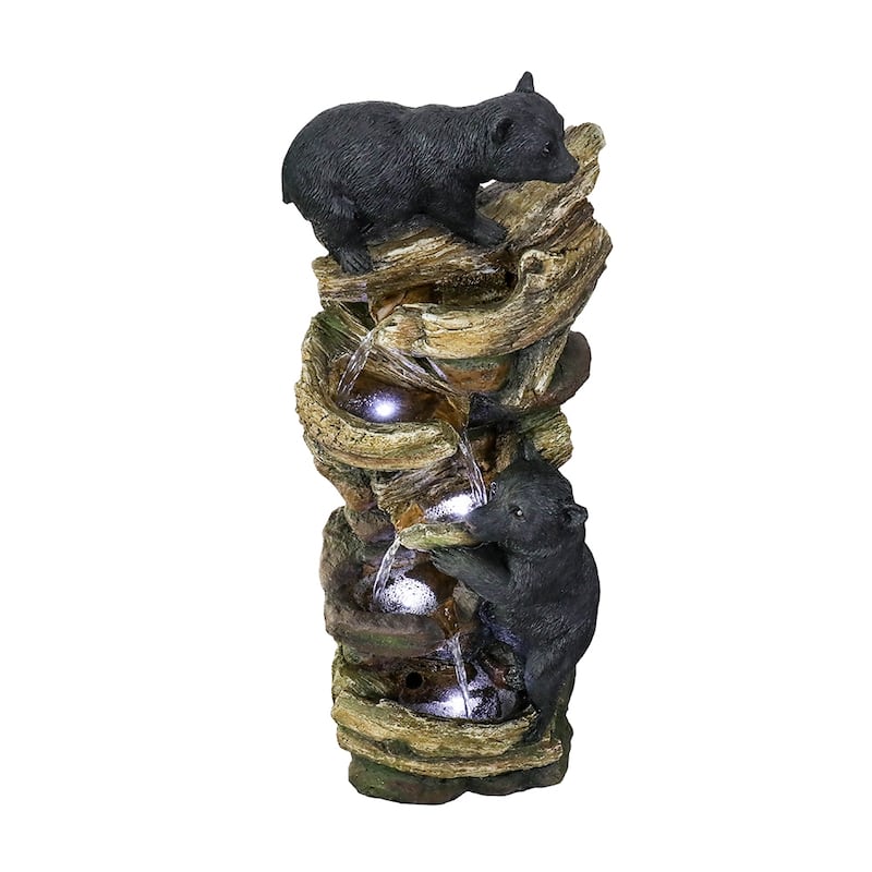5 Tier Animal Water Fountain for Outdoor Garden Porch Yard, Bears Waterfall Fountain - N/A