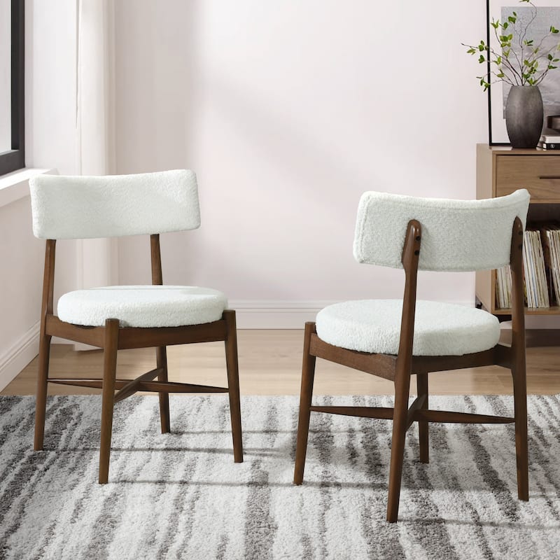 2-Pack Mid-Century Dining Chairs w/ Rubber Wood Frame & Boucle Upholstery